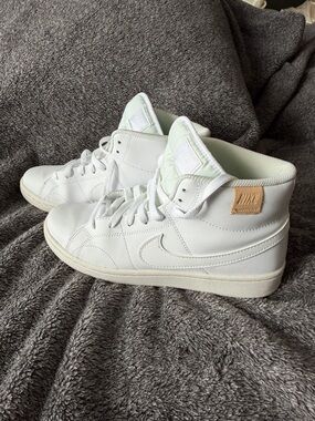 Nike White Mid-Top Sneakers with Tan Heel Patch
